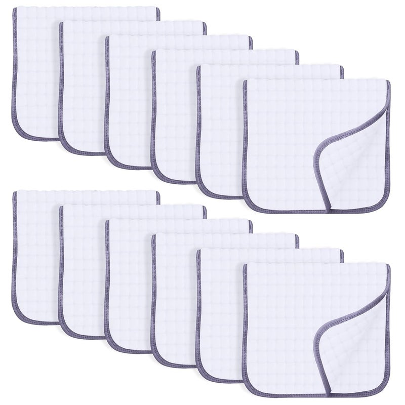 SWEET DOLPHIN 12 Pack Muslin Burp Cloths Large 100% Cotton Hand Washcloths for Baby - Baby Essentials Extra Absorbent and Soft Boys & Girls Milk Spit Up Rags for Newborn Registry - Grey Trim, 20" X10" - Image 1